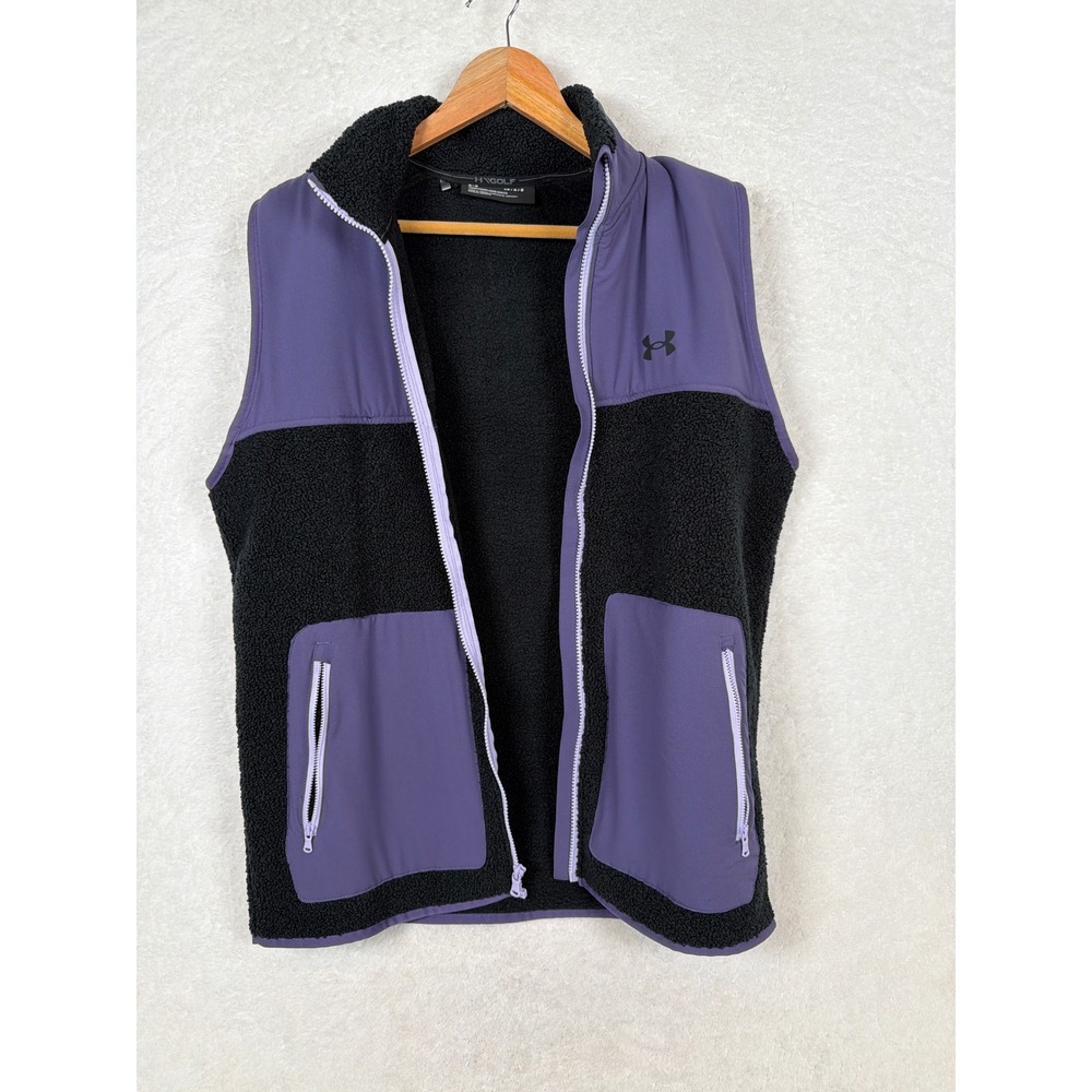 Under Armour Golf Vest Mens Large Purple Black Sherpa Fleece Full Zip 1366285